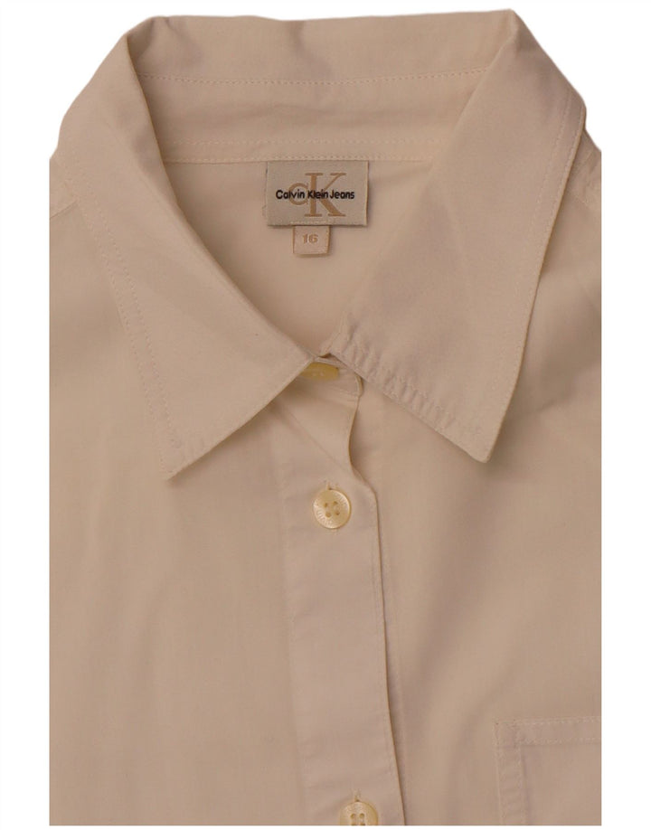 CALVIN KLEIN JEANS Camicia a maniche a 3/4 da donna UK 16 Large Bianco sporco