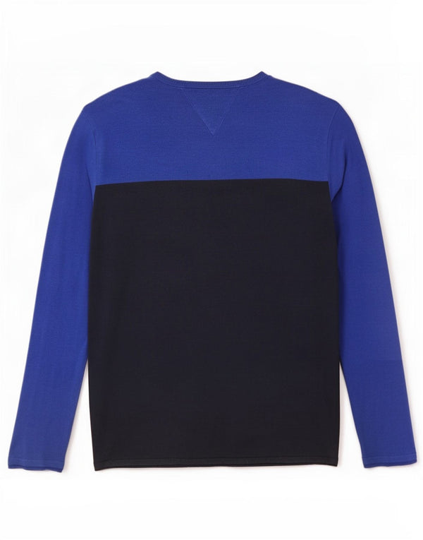 Tommy Hilfiger Top da uomo a maniche lunghe piccolo blu in cotone color block