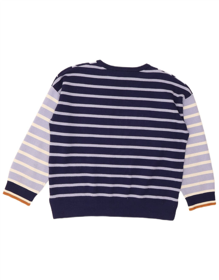 WHITE STUFF Maglione maglione girocollo da donna UK 14 Grandi righe blu navy