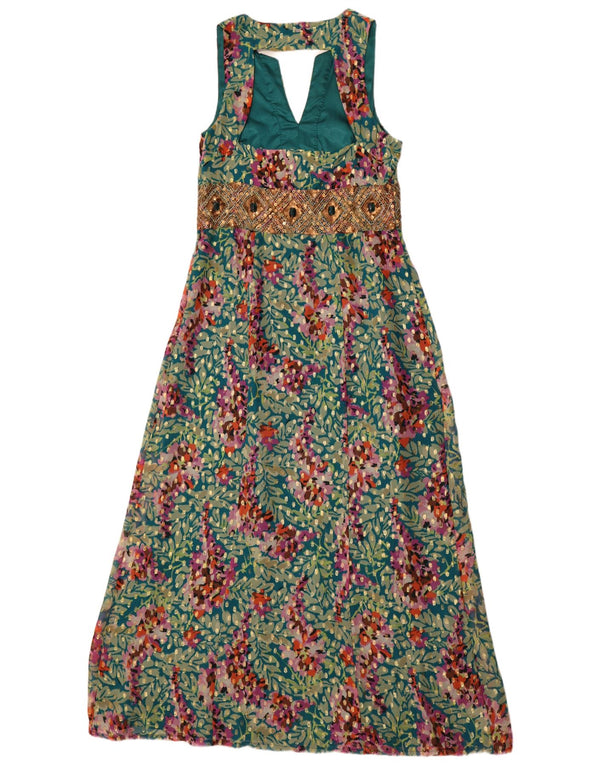 Abito lungo senza maniche da donna Monsoon UK 14 Grande seta floreale multicolore