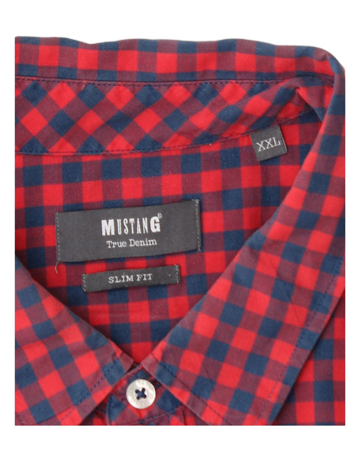 MUSTANG Mens Slim Fit Short Sleeve Shirt 2XL Red Check Vintage Mustang and Second-Hand Mustang from Messina Hembry 