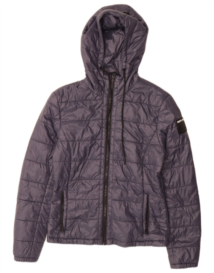 Giacca imbottita con cappuccio da donna Replay UK 12 media blu navy in poliammide