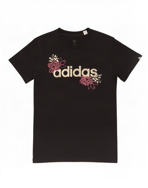 T-shirt grafica da donna Adidas Top UK 12/14 cotone nero medio