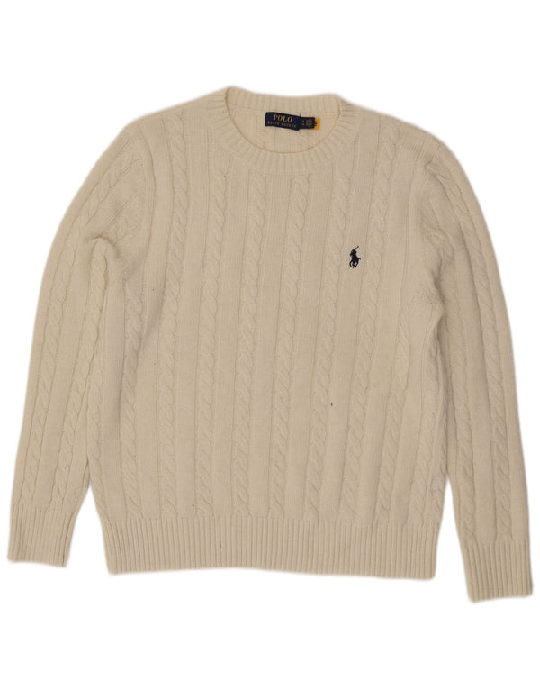 Maglione maglione girocollo da donna Polo Ralph Lauren UK 18 XL lana bianca