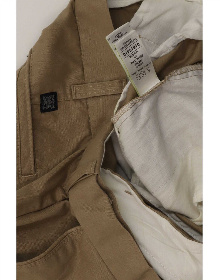 Pantaloncini chino da uomo Marks & Spencer grandi W34 poliestere beige