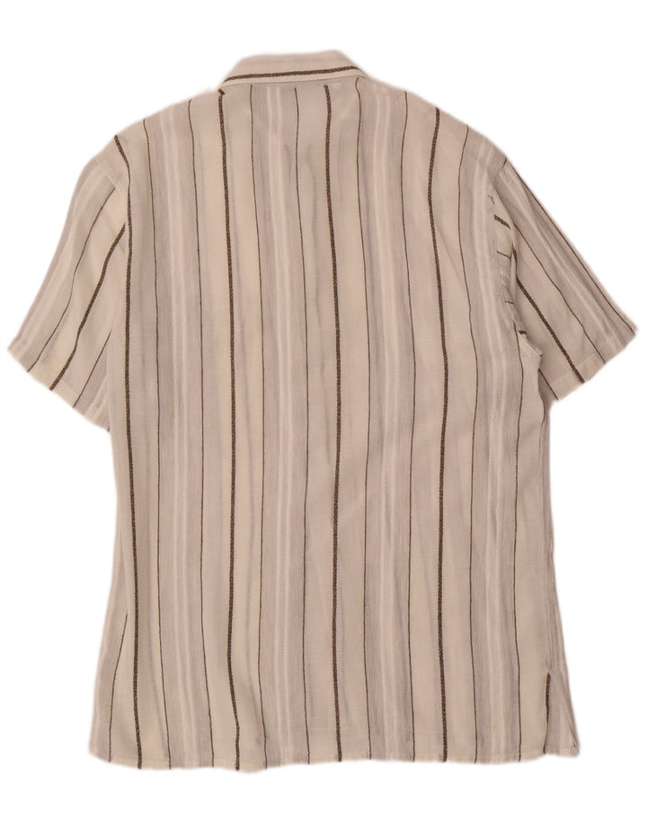 Camicia vintage da uomo a maniche corte a righe bianco sporco medio