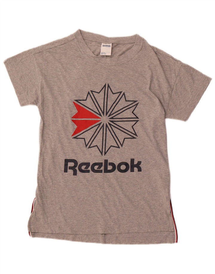 REEBOK T-shirt grafica classica da donna Top UK 12 Cotone grigio medio