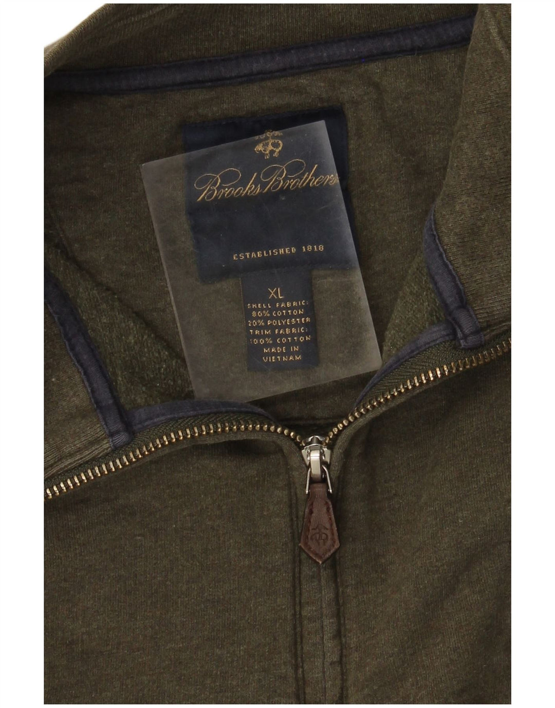 Felpa da uomo con collo con zip Brooks Brothers, maglione XL, cotone kaki