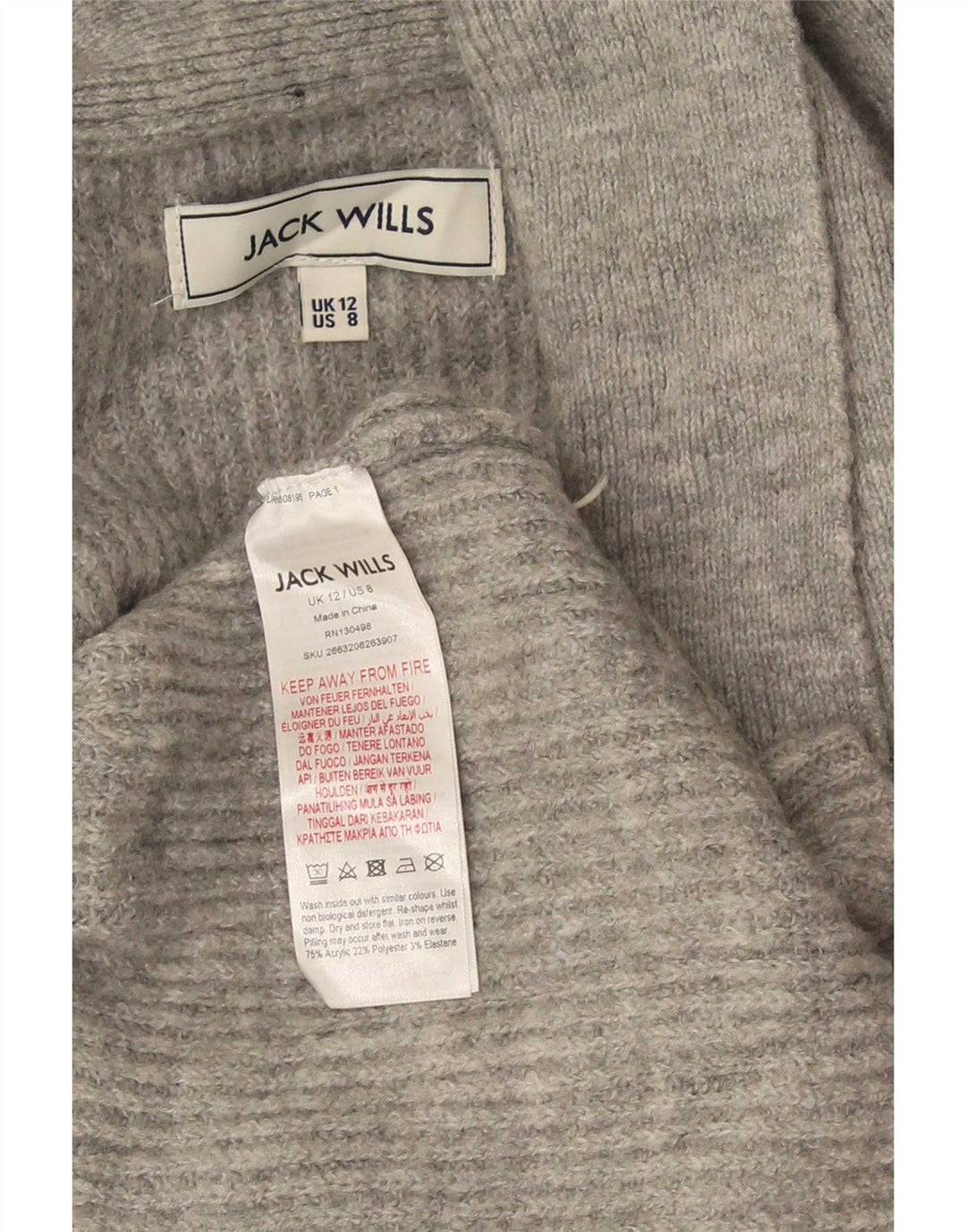 Maglione cardigan con maniche lunghe a 3/4 da donna Jack Wills UK 12 Grigio medio
