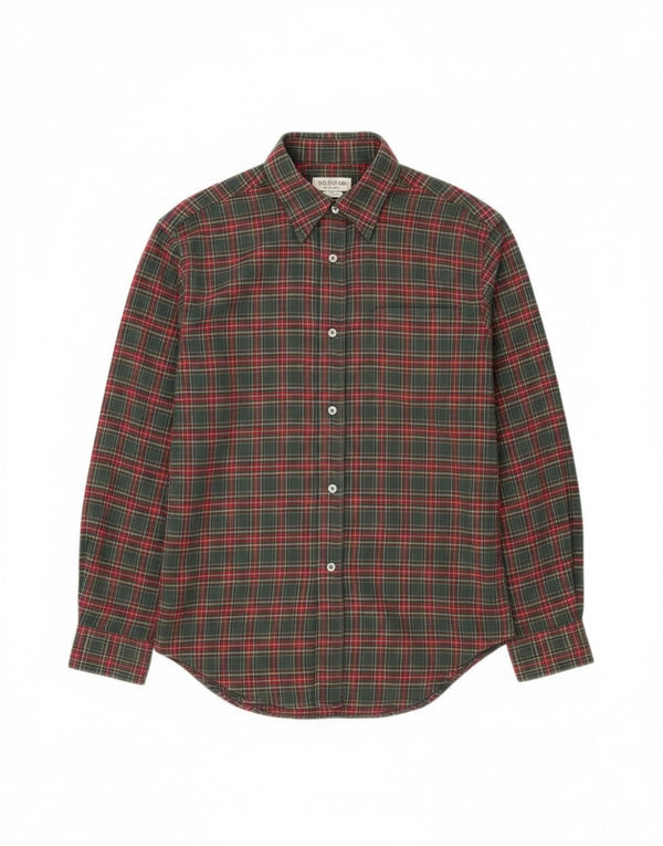 Sisley Womens Flannel Shirt UK 10 Small Green Plaid Cotton