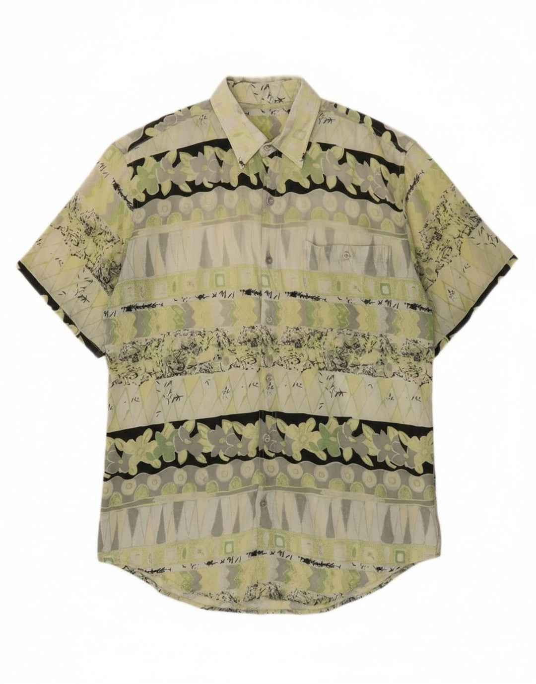 Camicia vintage da uomo a maniche corte verde medio geometrica