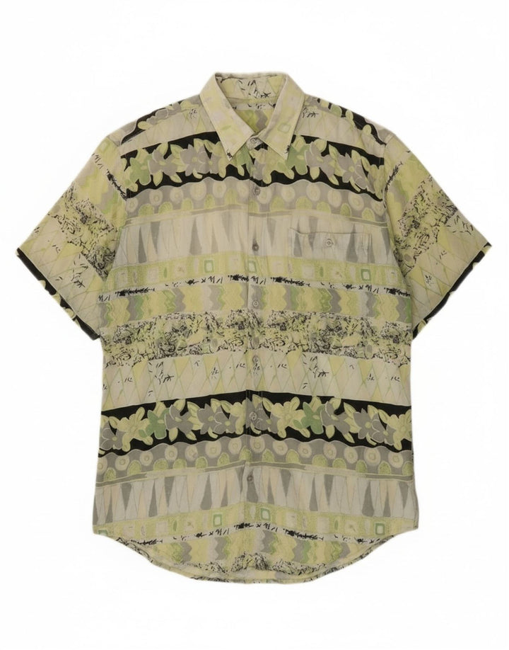 Camicia vintage da uomo a maniche corte verde medio geometrica