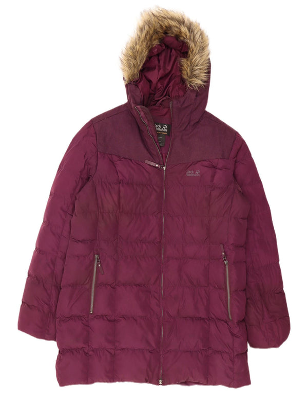 Jack Wolfskin Womens Hooded Padded Coat UK 20 2XL Burgundy Polyester