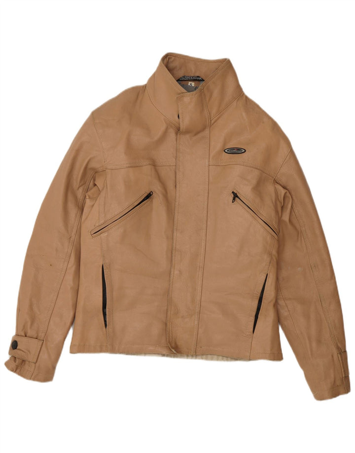 Giacca in pelle vintage da uomo piccola marrone