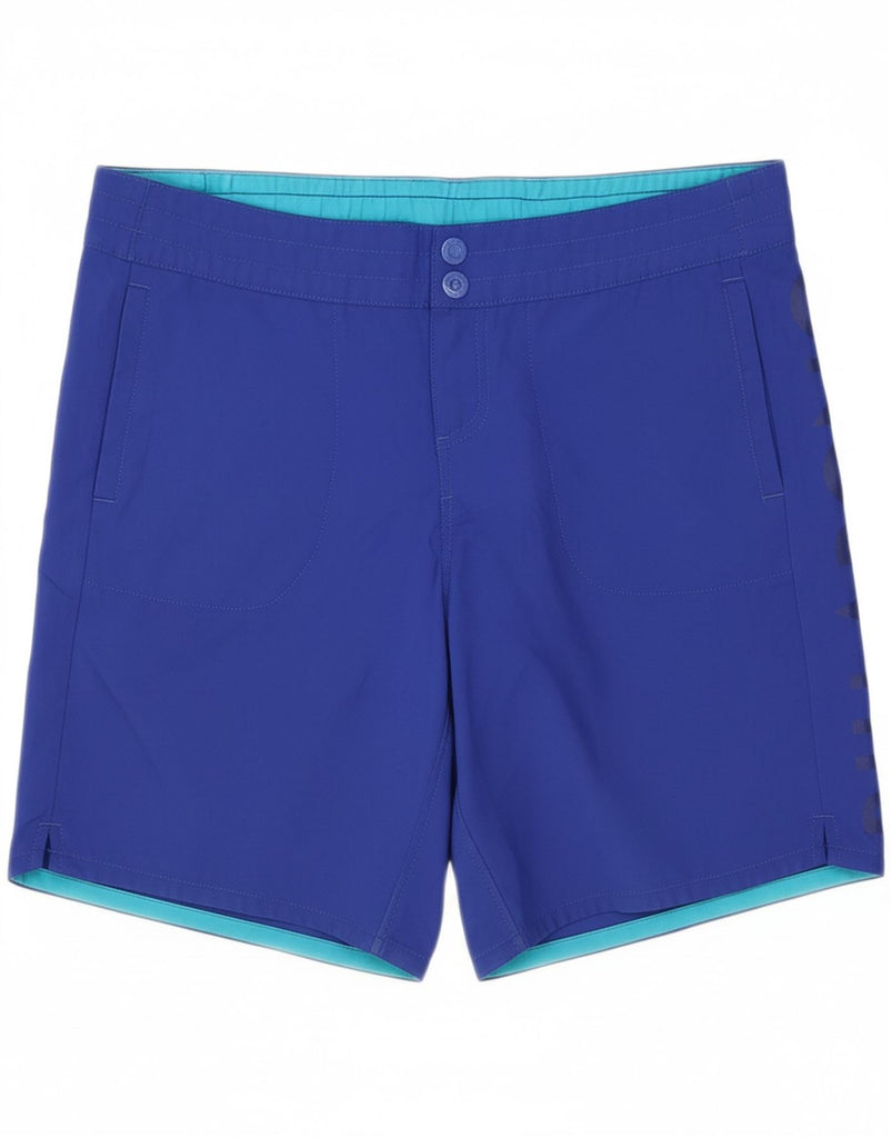 BILLABONG Womens Low Waist Graphic Sport Shorts Large Blue Polyester Vintage Billabong and Second-Hand Billabong from Messina Hembry 