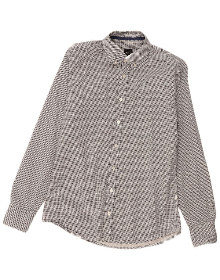 Camicia da uomo Regular Fit Hugo Boss in cotone geometrico nero medio