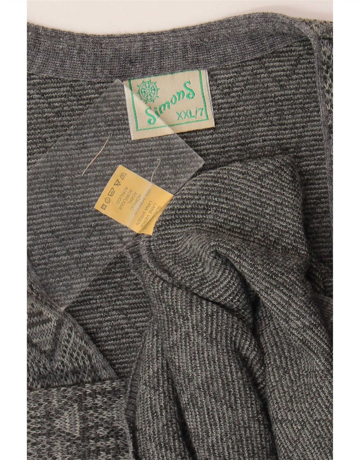 Maglione cardigan senza maniche vintage da uomo 2XL grigio a rombi/diamante