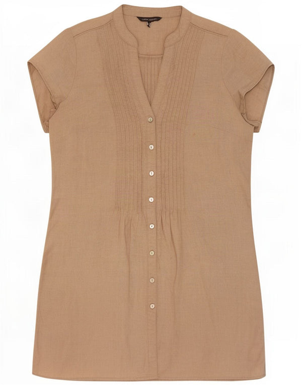 Abito chemisier a maniche corte da donna Laura Ashley UK 14 Lino beige grande