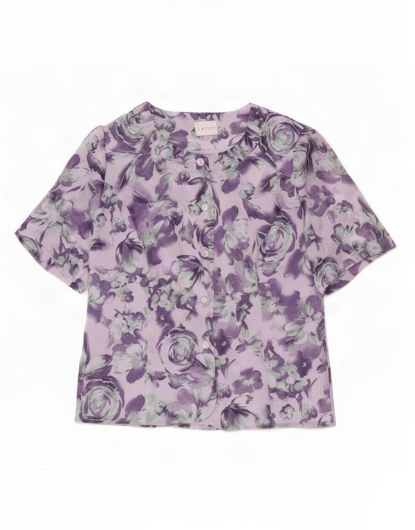 Eastex Donna Camicia a Maniche Corte Camicetta UK 10 Piccolo Poliestere Floreale Viola