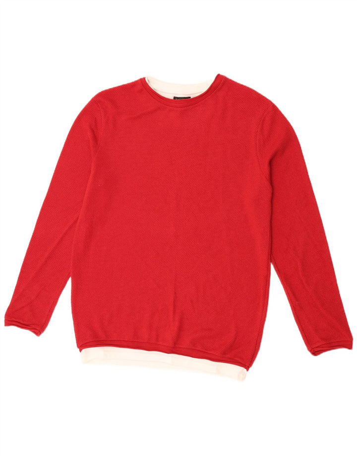 Maglione maglione girocollo da uomo Zara in cotone color block rosso medio