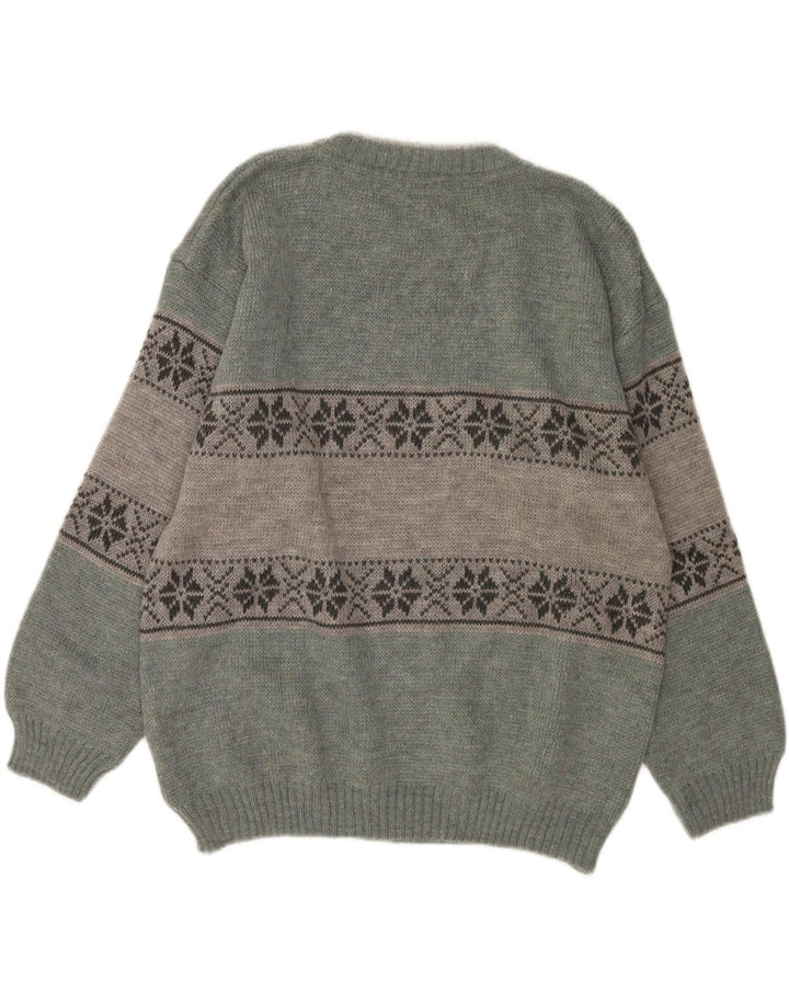 Maglione maglione girocollo da uomo Bresci verde medio Fair Isle