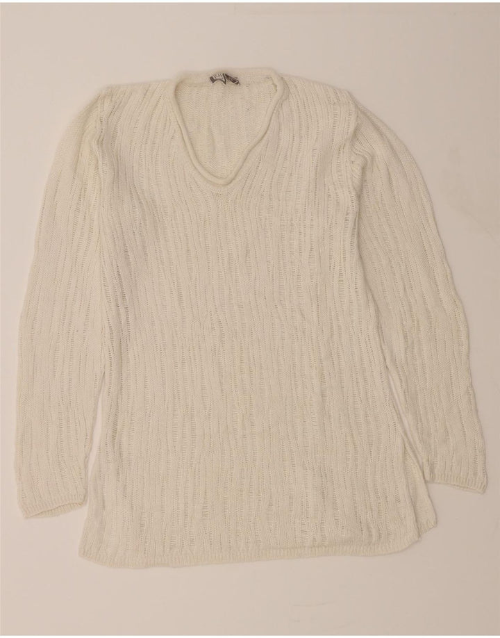 ONYX Womens V-Neck Jumper Sweater UK 12 Medium Off White Vintage Onyx and Second-Hand Onyx from Messina Hembry 