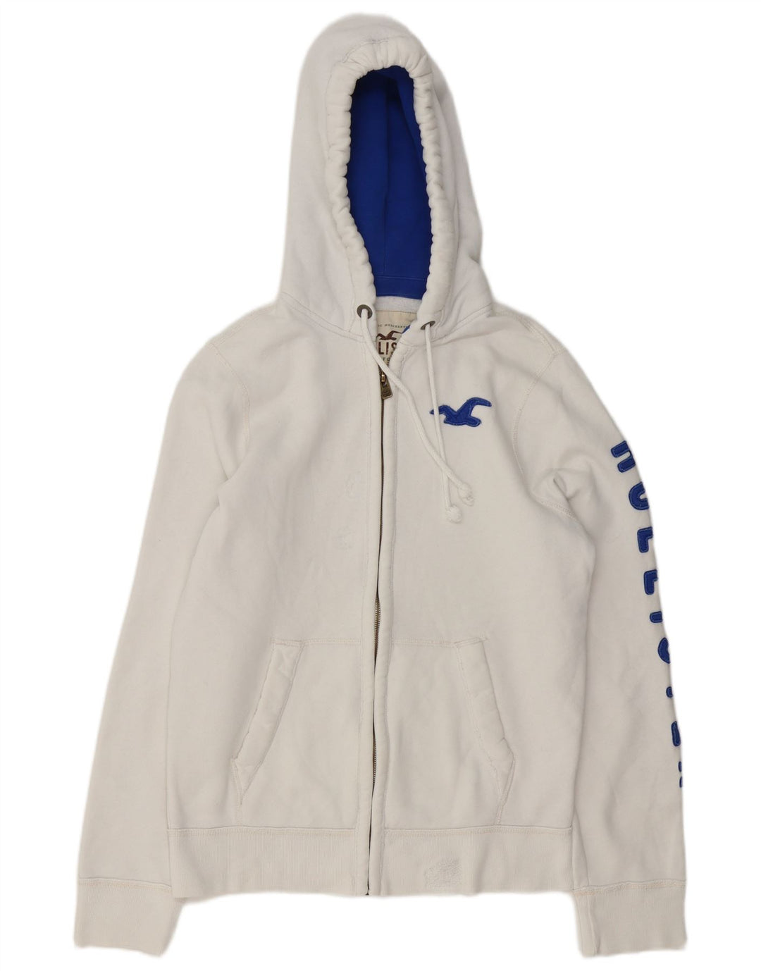 Maglione con cappuccio e zip grafica da uomo Hollister in cotone bianco medio