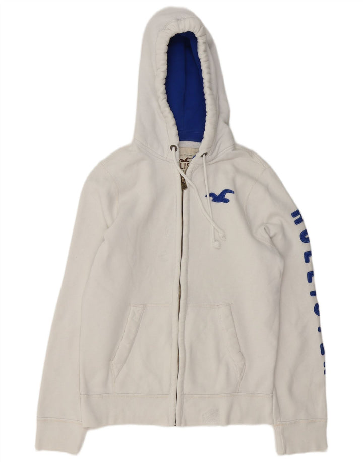 Maglione con cappuccio e zip grafica da uomo Hollister in cotone bianco medio