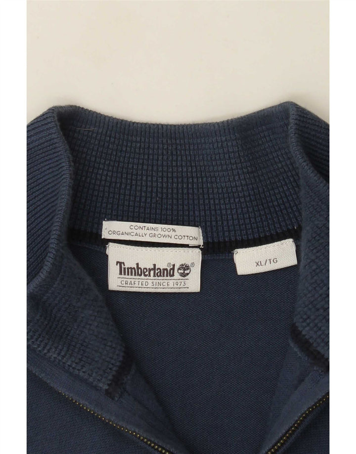 Timberland Maglione da uomo con zip e collo XL in cotone blu