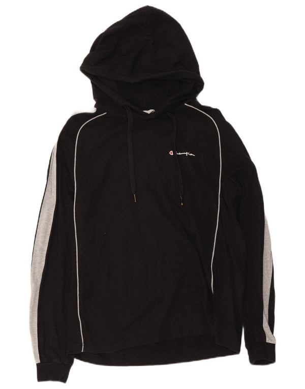 Champion Maglia da uomo con cappuccio a maniche lunghe in cotone color block medio nero