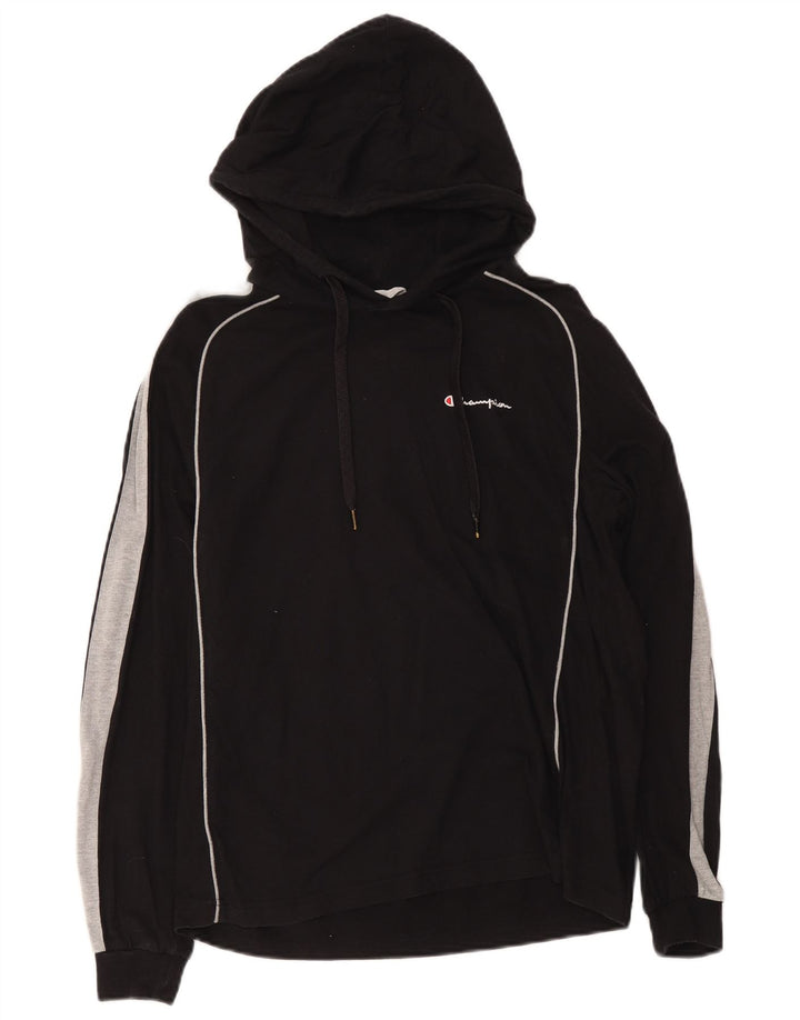 Champion Maglia da uomo con cappuccio a maniche lunghe in cotone color block medio nero