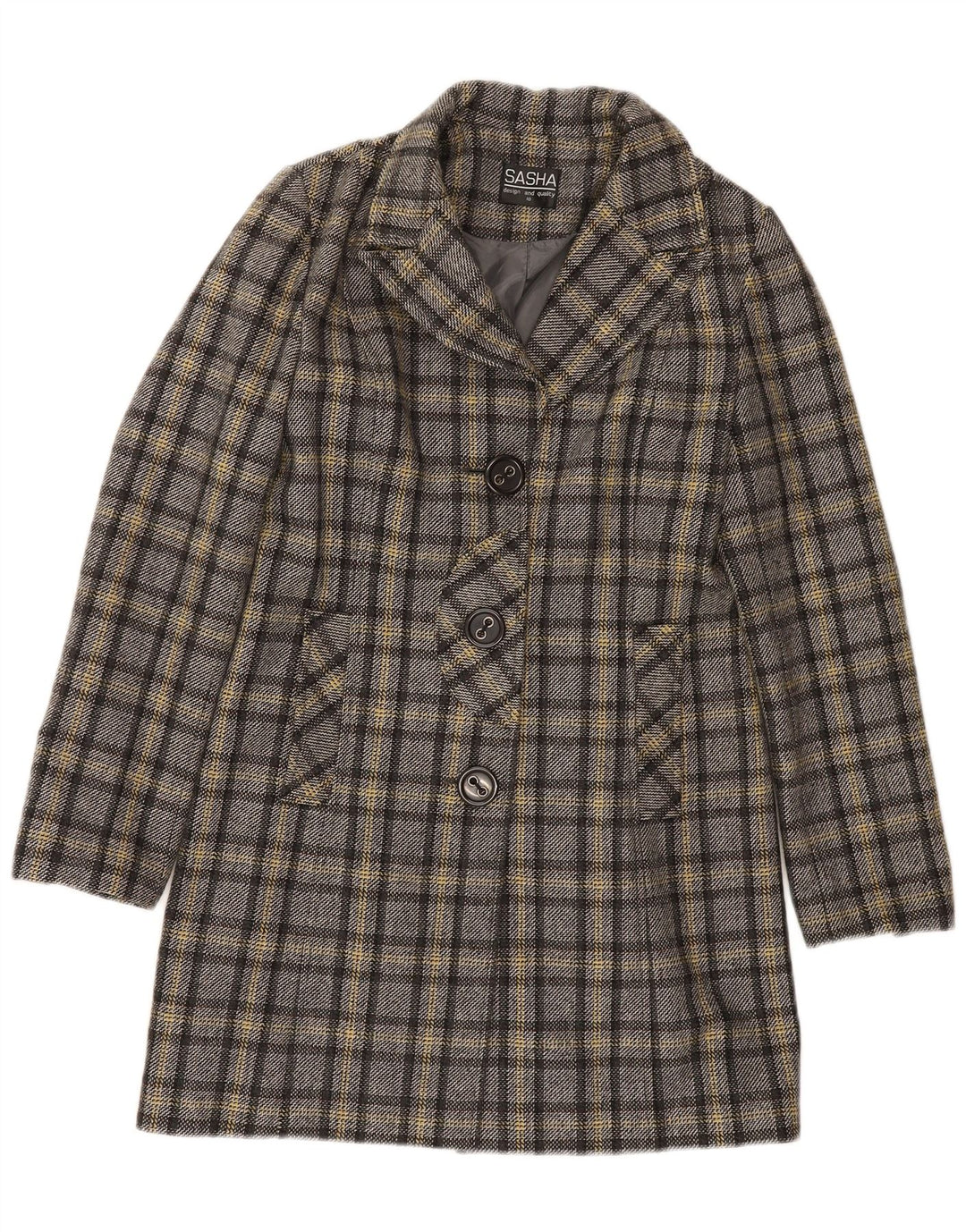 SASHA Womens Overcoat UK 10 Small Grey Check Wool