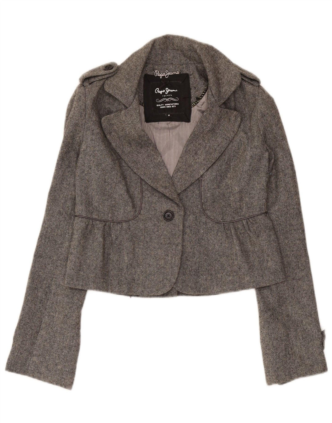 Giacca blazer corta militare da donna PEPE Jeans UK 12 grigio medio classico