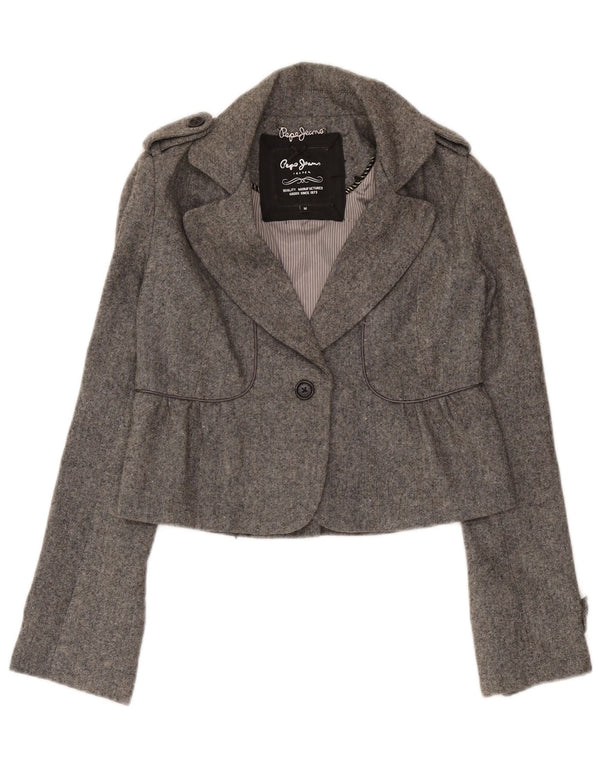 Giacca blazer corta militare da donna PEPE Jeans UK 12 grigio medio classico