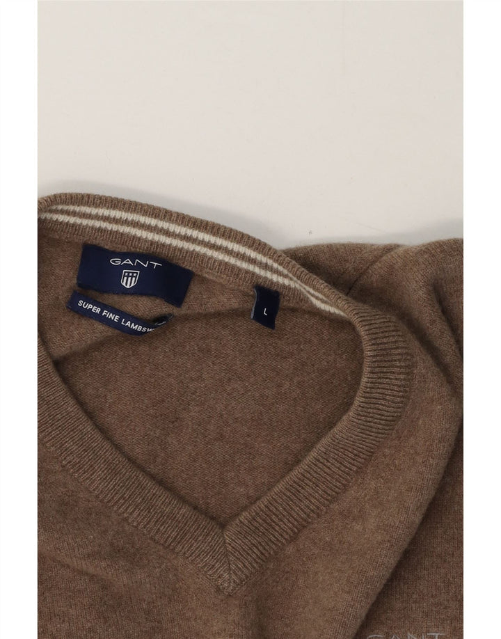 Gant Maglione da uomo con scollo a V, grande lana d'agnello marrone