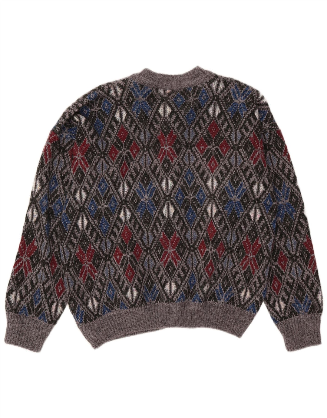 Maglione cardigan da uomo vintage grigio medio a rombi/acrilico diamante