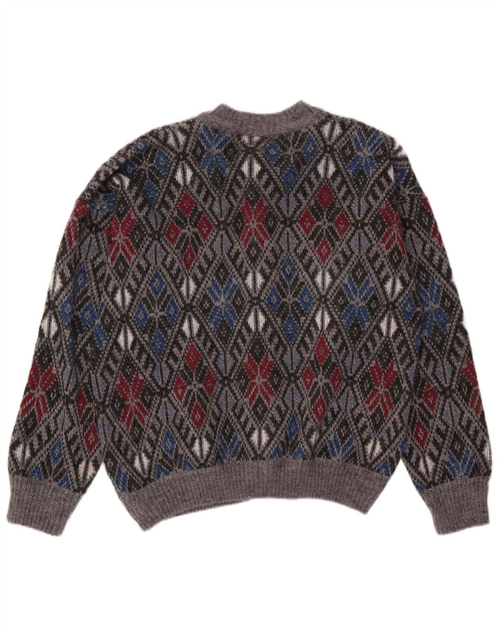Maglione cardigan da uomo vintage grigio medio a rombi/acrilico diamante