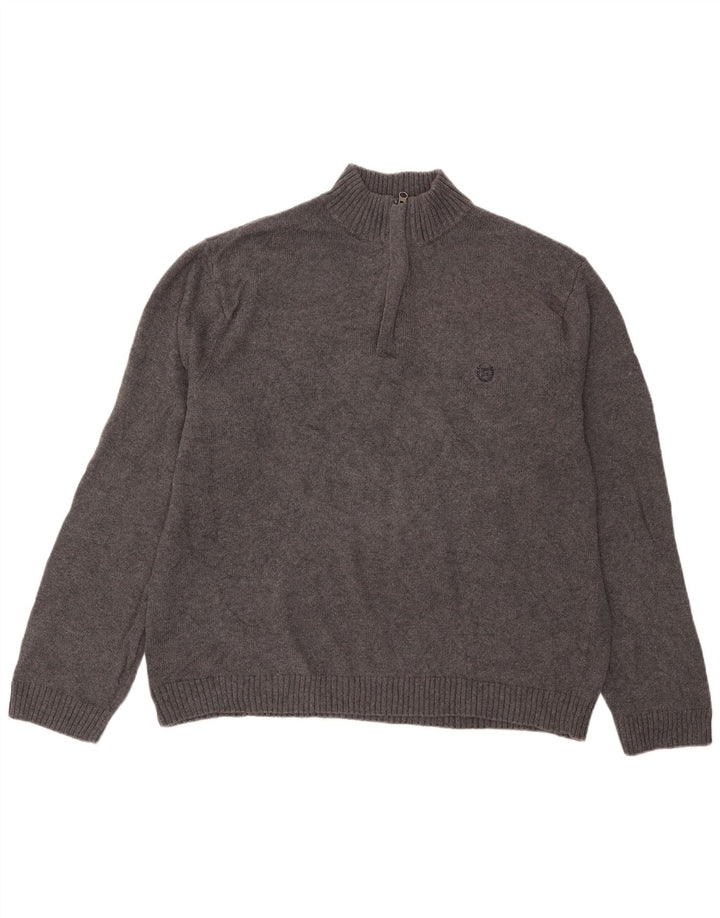 Maglione Chaps da uomo con zip e collo XL in cotone grigio