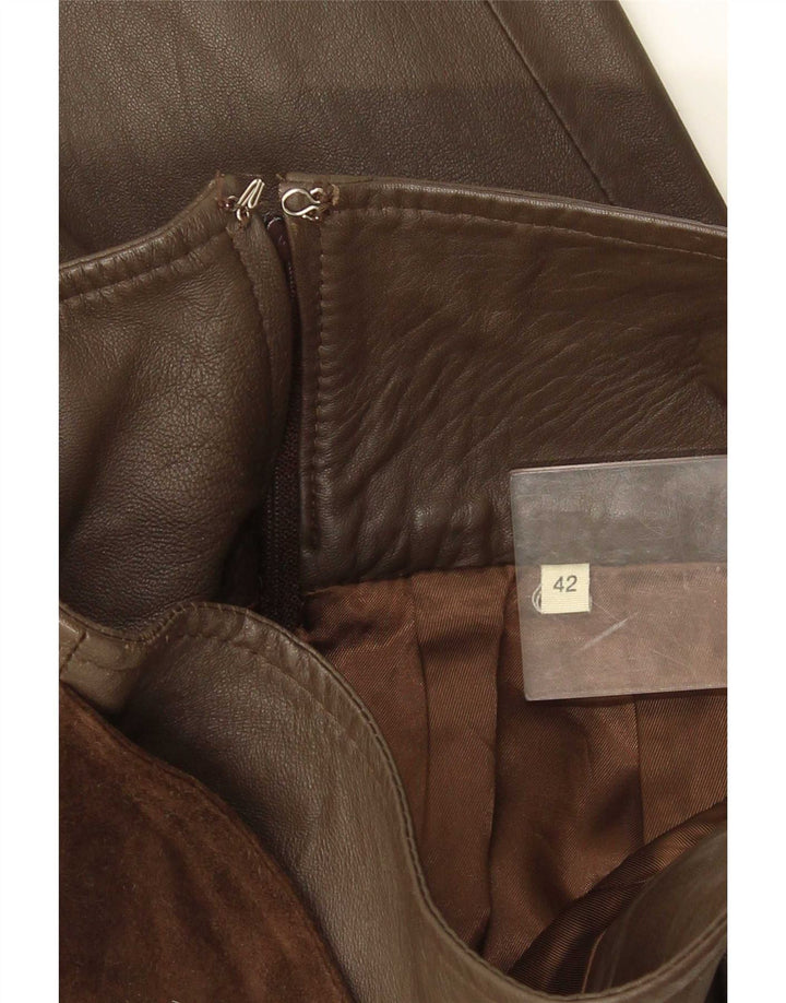 Gonna svasata in pelle vintage da donna IT 42 media W26 marrone