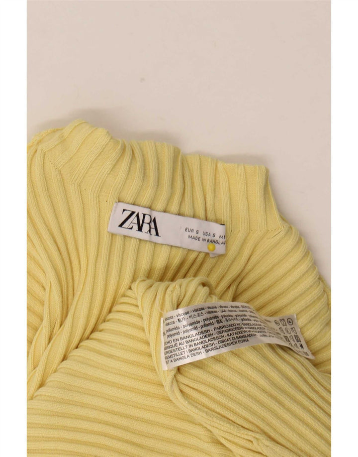 Top corto da donna Zara a maniche lunghe UK 8 piccolo in viscosa gialla