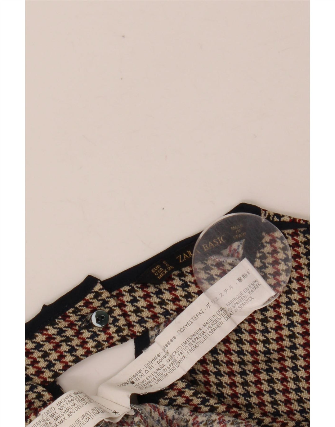 ZARA Camicetta da Donna con Maniche a 3/4 Top UK 10 Piccolo Pied De Poule Multicolore