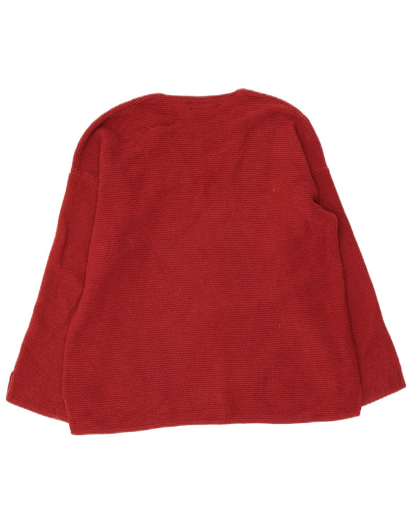 Maglione da donna con scollo a V Benetton UK 10 piccolo rosso in lana vergine