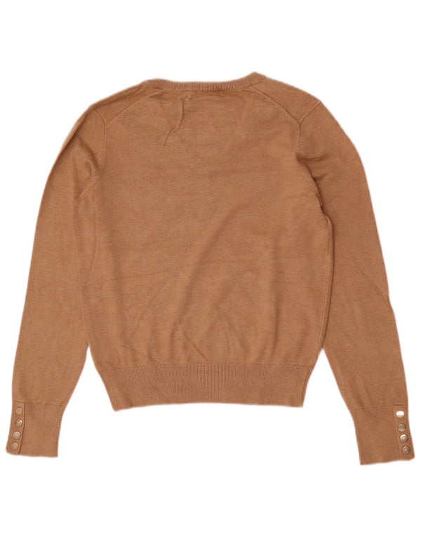 Maglione corto con scollo a V da donna Oasis UK 12 Viscosa beige medio