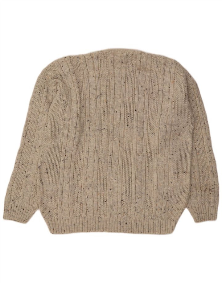 Maglione girocollo da uomo vintage vestibilità ampia, girocollo, medio, bianco sporco, chiazzato