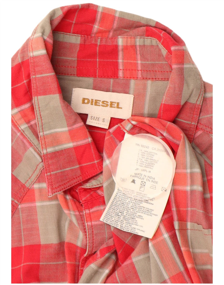 DIESEL Camicia da uomo in cotone a quadri piccoli rossi