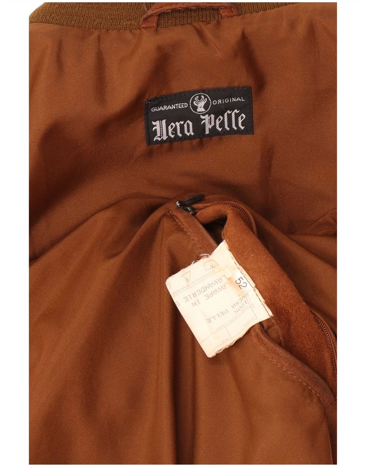 Giubbotto bomber vintage in pelle scamosciata da uomo IT 52 XL in pelle marrone retrò