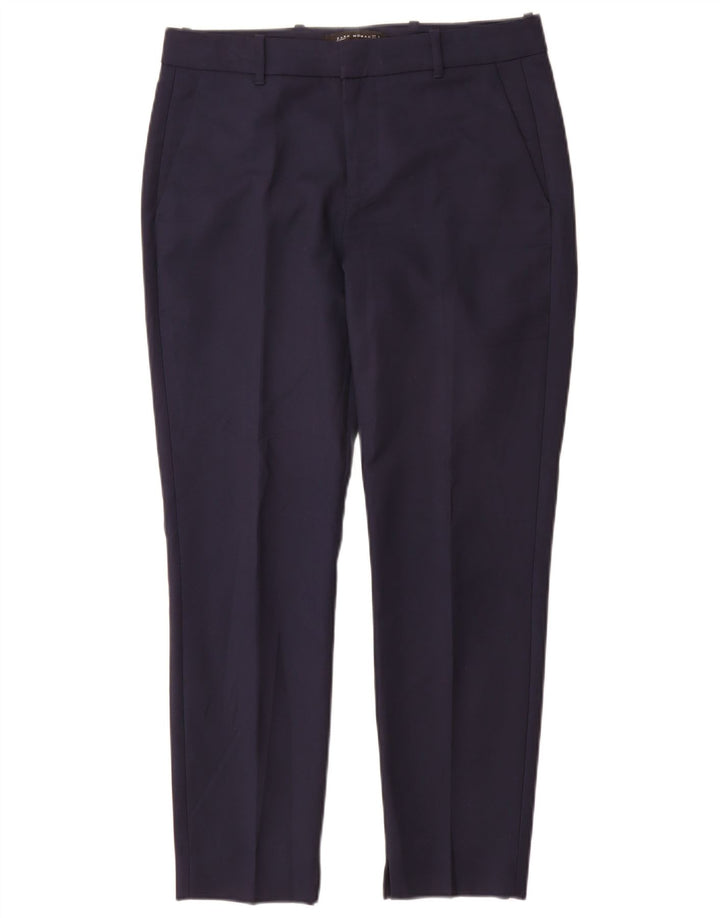 Pantaloni da abito slim da donna Zara medi W28 L29 cotone blu navy