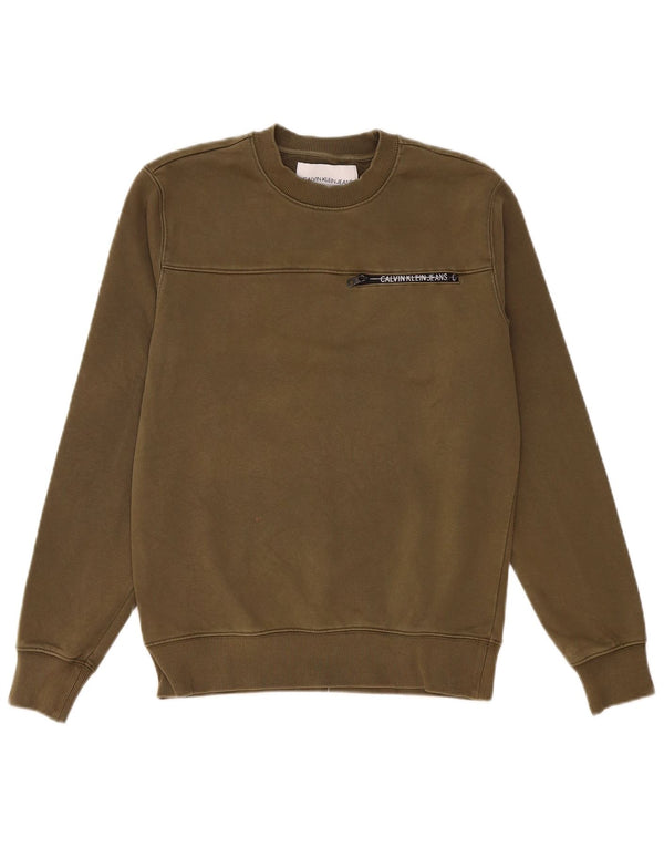 Calvin Klein Jeans Felpa grafica da uomo Maglione piccolo cotone kaki