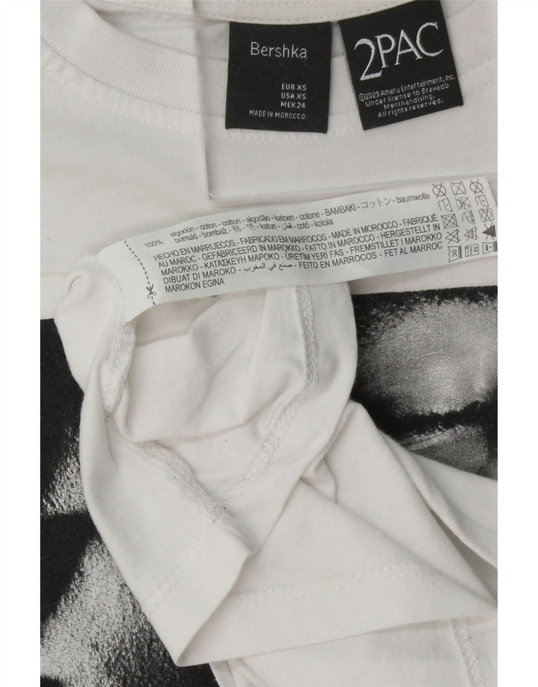 BERSHKA Mens Oversized Graphic T-Shirt Top XS White Cotton Vintage Bershka and Second-Hand Bershka from Messina Hembry 