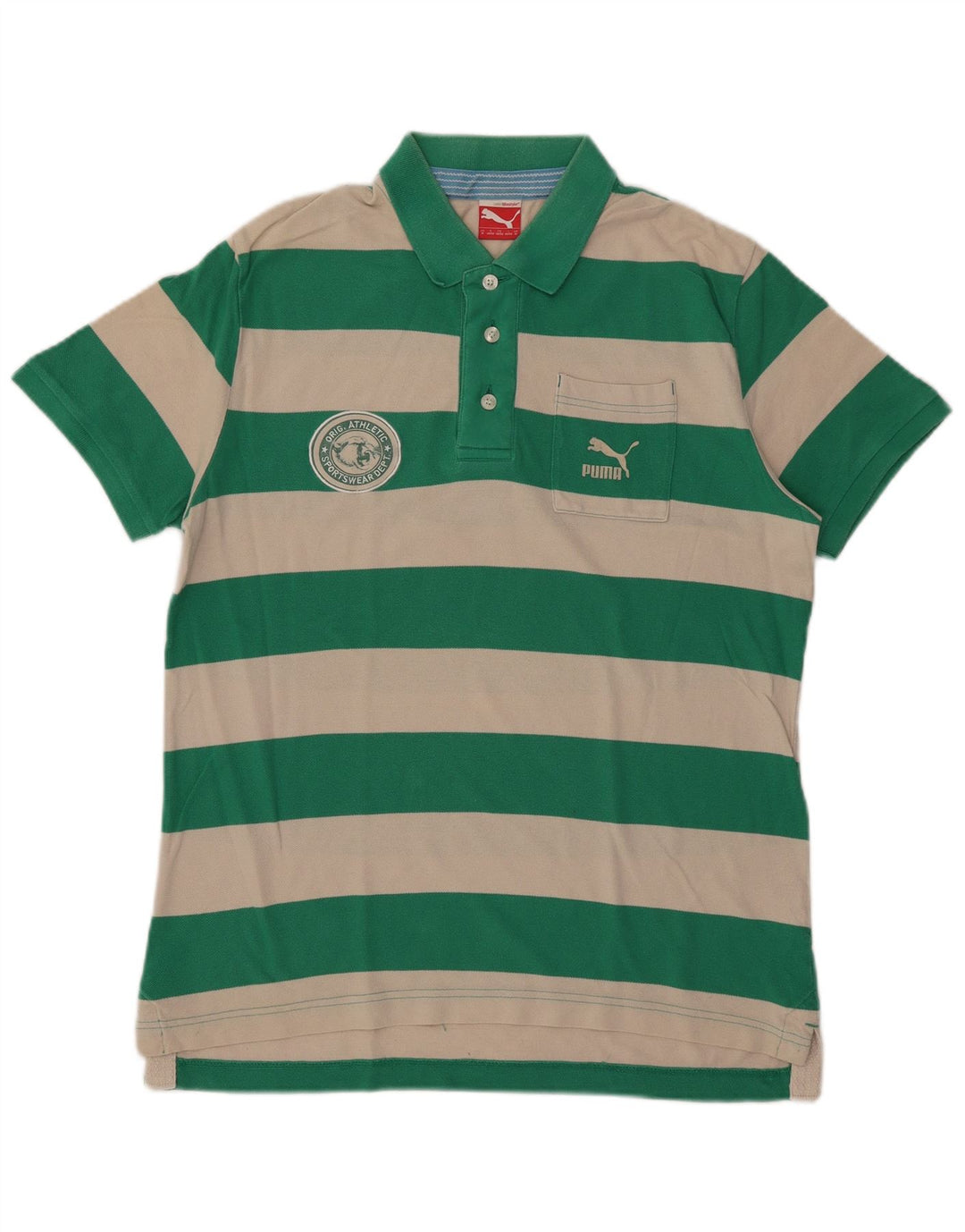 Polo da uomo Puma in cotone a righe verde medio